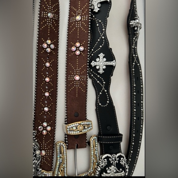 Justin Boots Leather Cross & Rhinestone Bling Belt Western Country Boho Bling main image 9